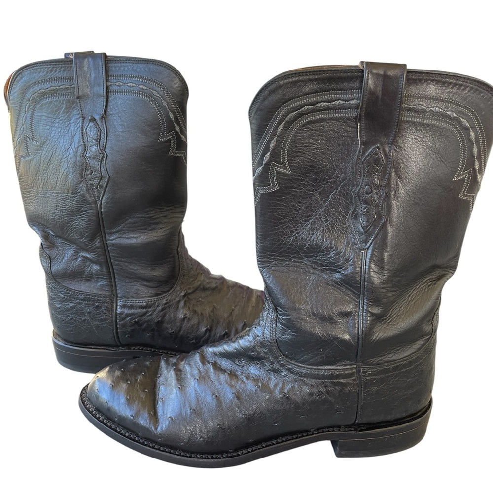 Lucchese Classic Black Western Cowboy Boots with Distressed Leather